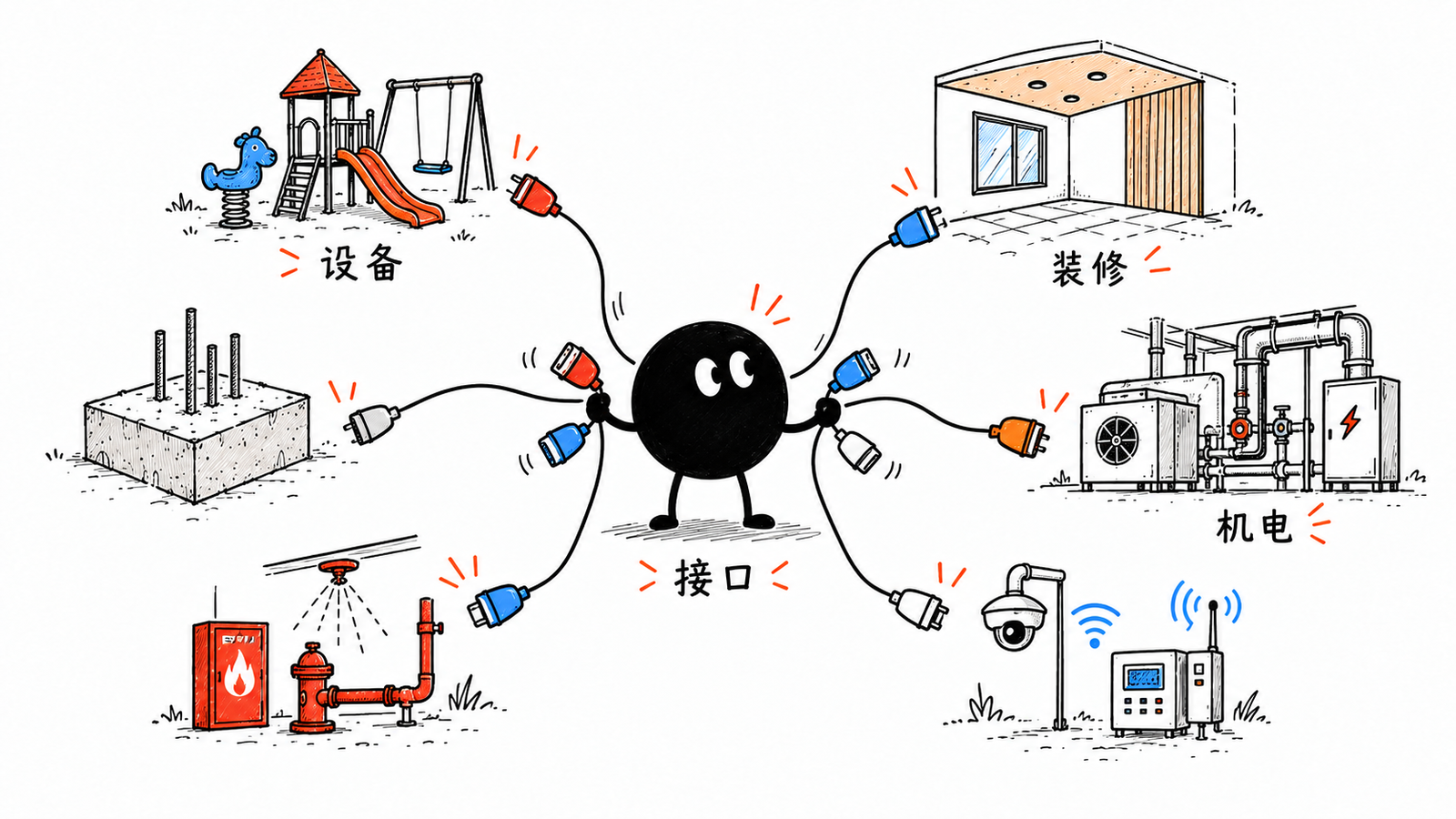 小黑把一团总承包范围拆成六卷专业图纸